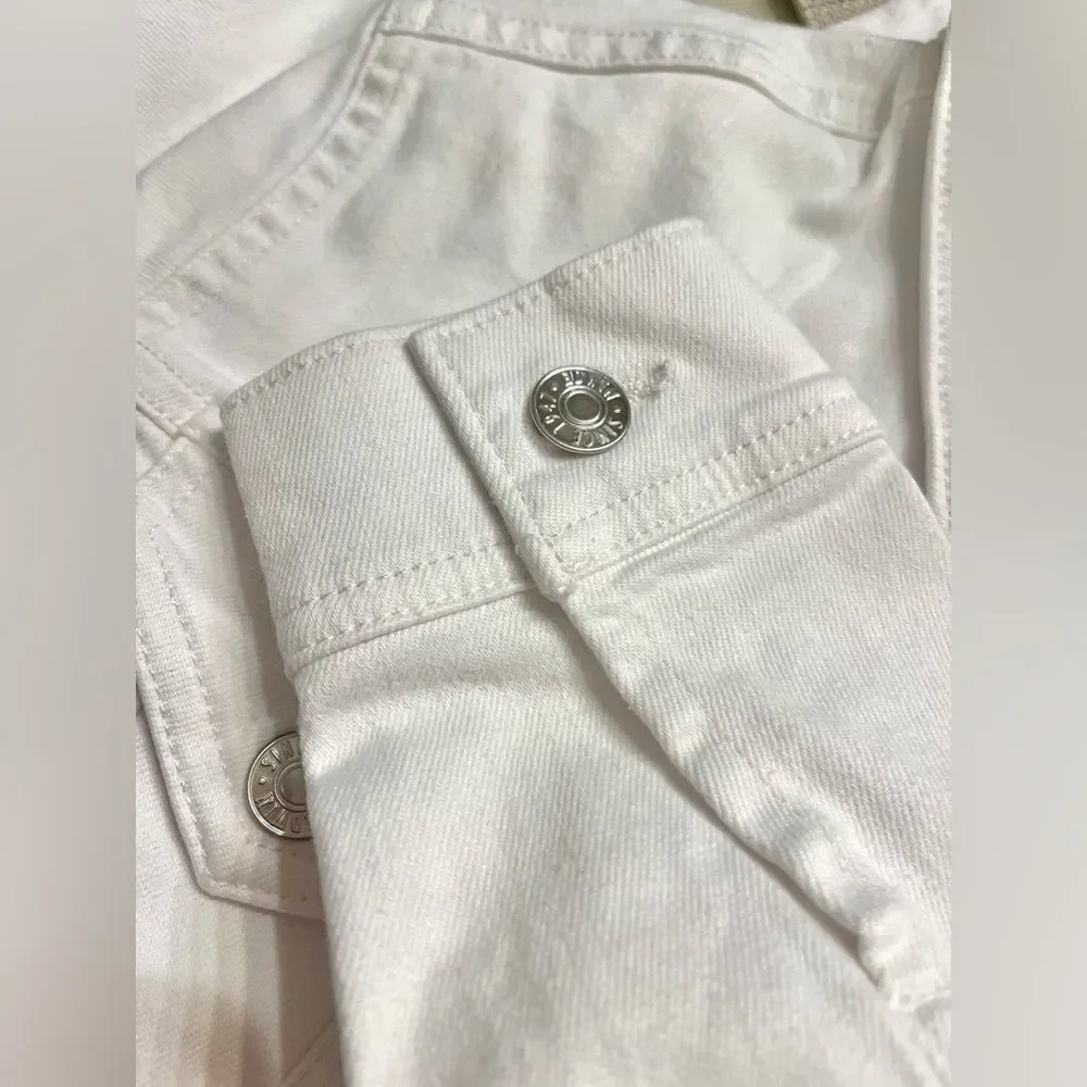 Anthropologie‎ Edwin Evie Optic White Jean Jacket Silver Hardware NWT Small - Picture 7 of 12